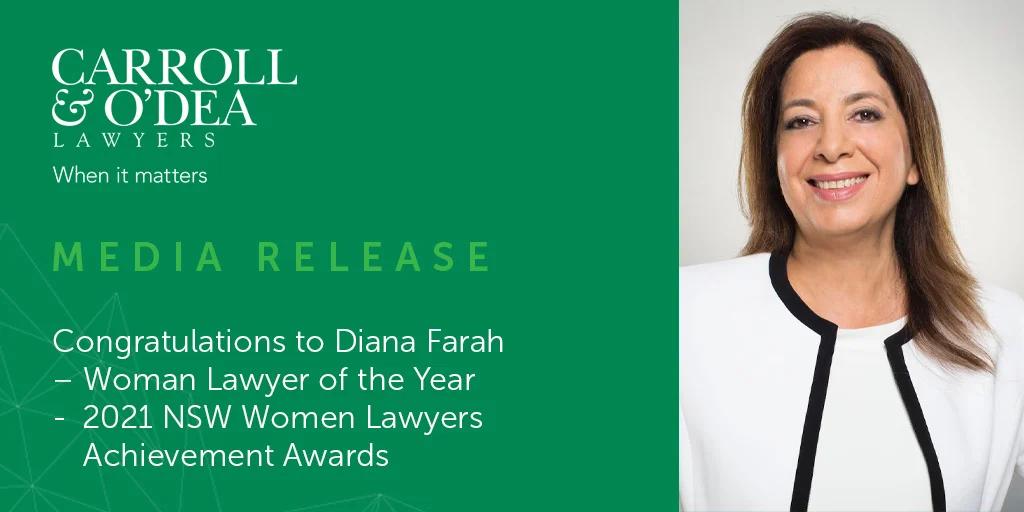 Congratulations to Diana Farah – Woman Lawyer of the Year - 2021 NSW Women Lawyers Achievement Awards