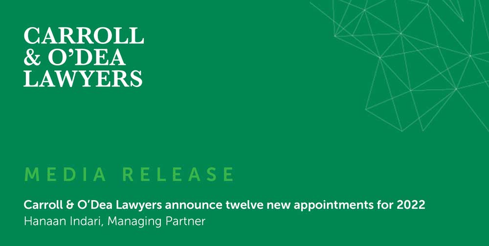 Carroll & O’Dea Lawyers announce twelve new appointments for 2022
