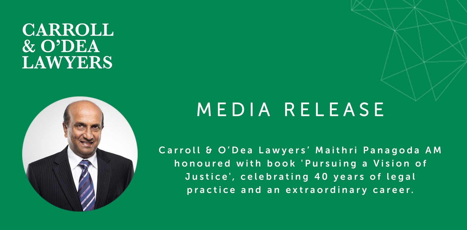 Carroll & O’Dea Lawyers’ Maithri Panagoda AM honoured with book celebrating 40 years of legal practice and an extraordinary career